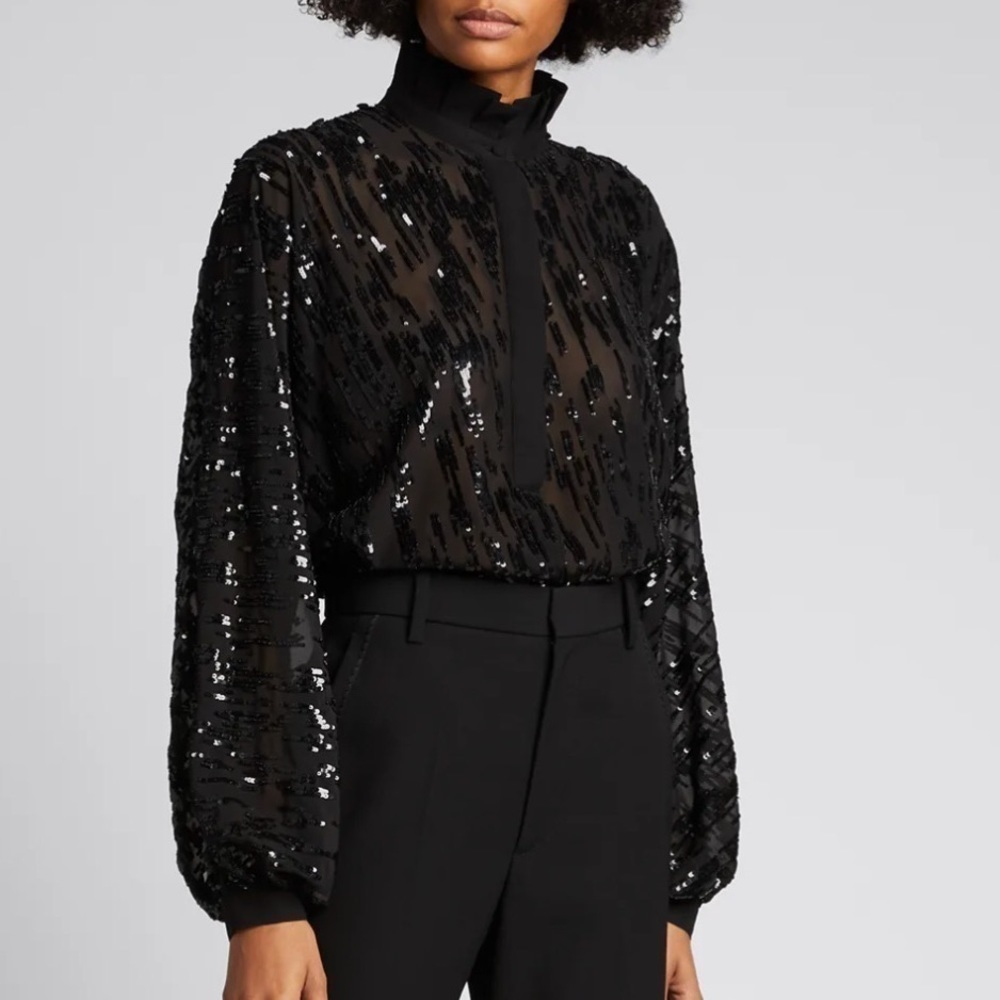 Retrofete Zoe Sequined Silk Long-Sleeve Blouse